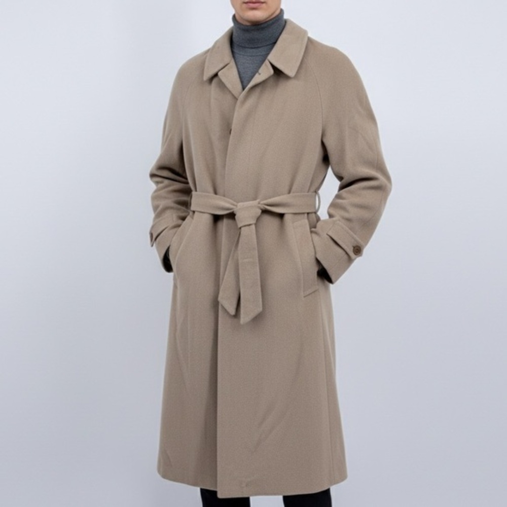 VALENTINO Uomo Vintage Wool Cashmere Herringbone Belted Trench Camel Coat Fair